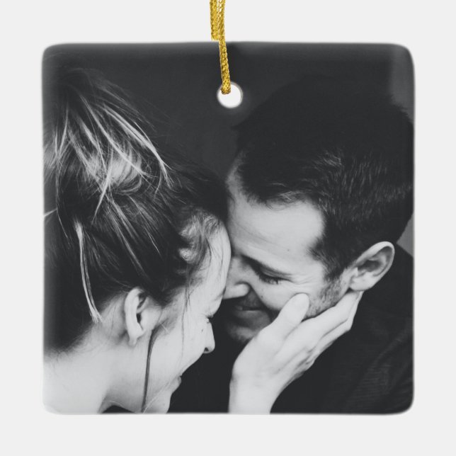 Minimalist Modern Elegant Full Photo Wedding  Ceramic Ornament (Front)