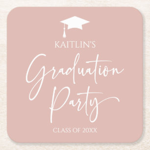 Minimalist Modern Elegant Graduation Party Square Paper Coaster