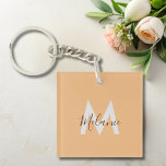 Minimalist modern elegant orange monogram<br><div class="desc">The sleek design features a clean and contemporary aesthetic, blending minimalist elements with a vibrant orange colour scheme. With its personalised monogram, this keychain adds a touch of individuality to your accessories while keeping your keys organised and easy to find. Upgrade your keychain's look and keep your essentials stylishly together...</div>