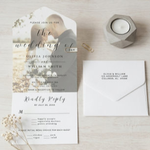 Minimalist Modern Elegant Photo Wedding  All In One Invitation