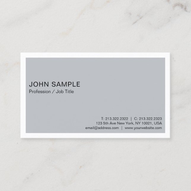 Minimalist Modern Elegant Professional Grey White Business Card (Front)