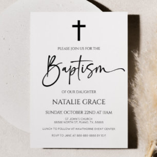 Minimalist Modern Elegant Script Baptism Invitation