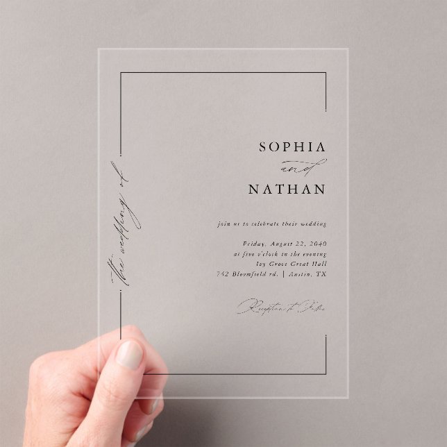 Minimalist Modern Elegant Script Luxury Wedding Acrylic Invitations (Insitu (Handheld))