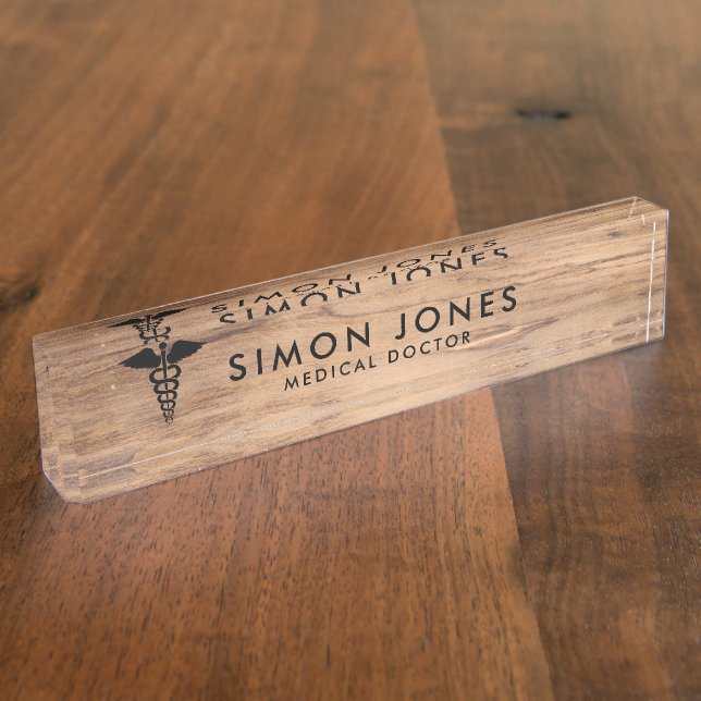 Minimalist Modern Elegant Simple Rustic Wood Nameplate (Side)