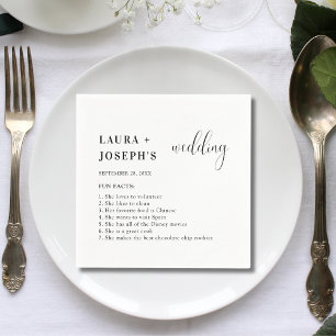 Minimalist Modern Elegant Wedding Fun Facts Napkin