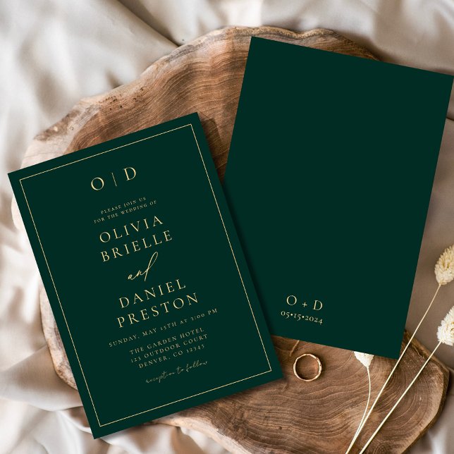 Minimalist Modern Emerald Green Gold Wedding Invitation (Creator Uploaded)