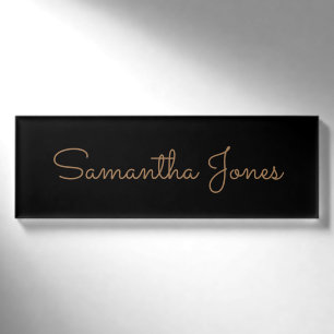 Minimalist Modern Employee Business Gold Script Name Tag