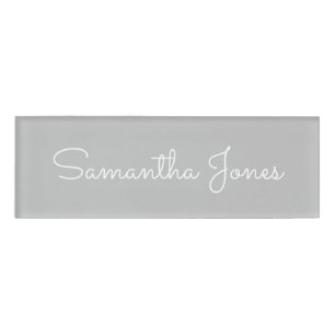 Minimalist Modern Employee Business Grey Script Name Tag