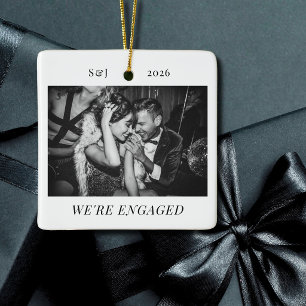 Minimalist Modern Engaged Couple Photo Ceramic Ornament