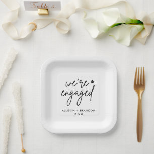 Minimalist Modern Engagement Party Engaged Paper Plate