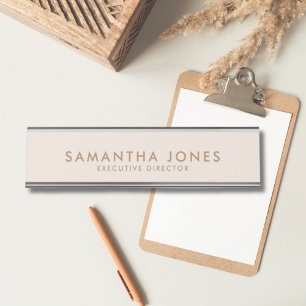 Minimalist Modern Exective Pale Peach Pastel Desk Name Plate