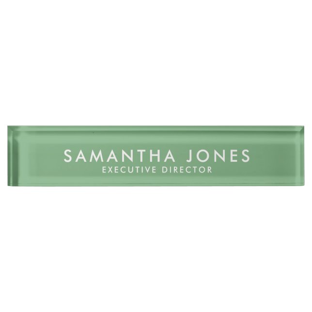 Minimalist Modern Executive Green Custom Desk Nameplate (Front)
