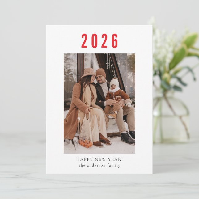 Minimalist Modern Family Happy New Year 2026 Holiday Card (Standing Front)