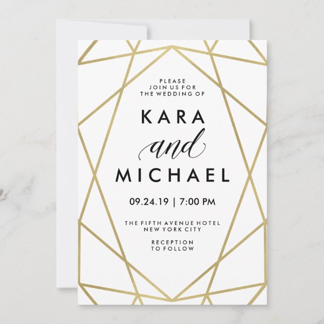 Minimalist Modern Faux Gold on White Invitation (Front)