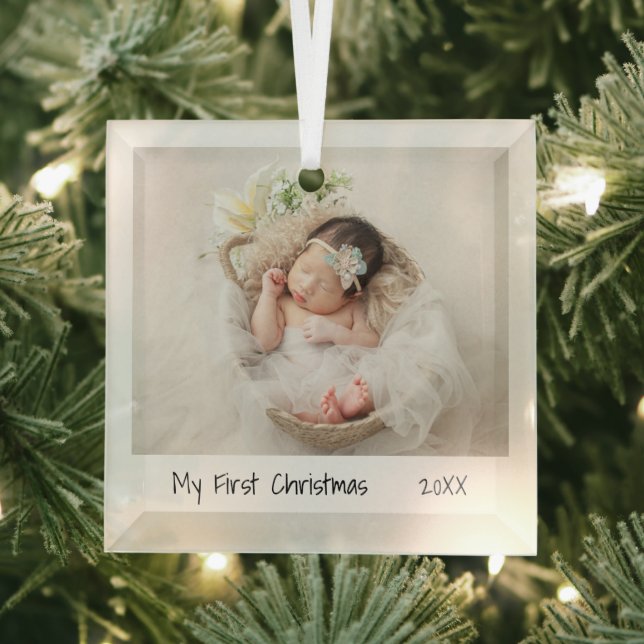 Minimalist Modern First Christmas Photo Baby Glass Tree Decoration (Insitu)