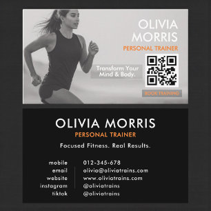 Minimalist Modern Fitness Instructor QR Code Business Card