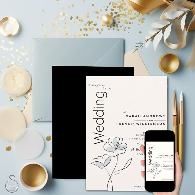 Minimalist Modern Floral Dusty Blue and Buff   Invitation (Creator Uploaded)