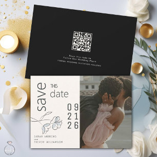 Minimalist Modern Floral Dusty Blue and Buff   Invitation