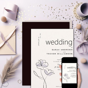 Minimalist Modern Floral Dusty Plum and Buff   Invitation