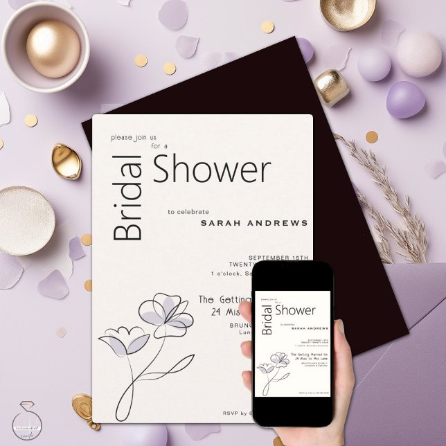 Minimalist Modern Floral Dusty Plum and Buff  Invitation (Creator Uploaded)