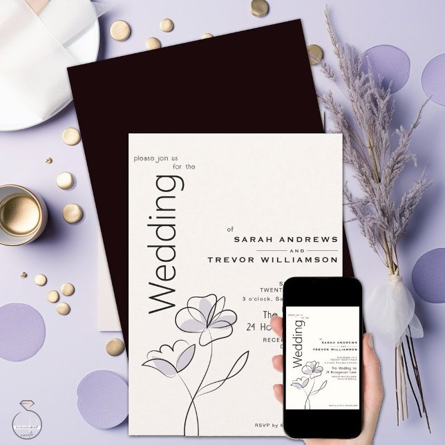 Minimalist Modern Floral Dusty Plum and Buff   Invitation (Creator Uploaded)