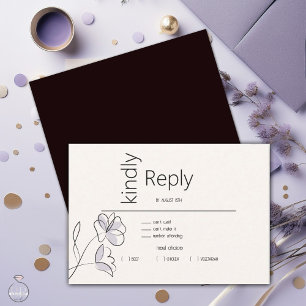 Minimalist Modern Floral Dusty Plum and Buff   RSVP Card
