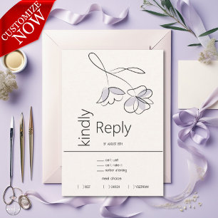 Minimalist Modern Floral Dusty Plum and Buff   RSVP Card