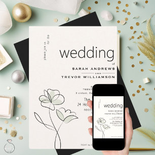 Minimalist Modern Floral Muted Sage and Buff   Invitation