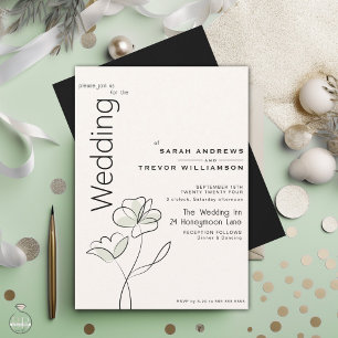 Minimalist Modern Floral Muted Sage and Buff   Invitation