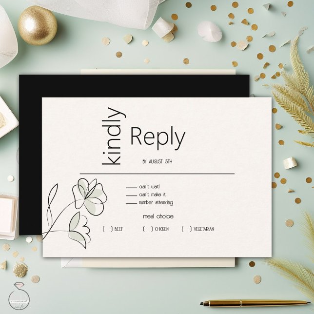 Minimalist Modern Floral Muted Sage and Buff   RSVP Card (Creator Uploaded)