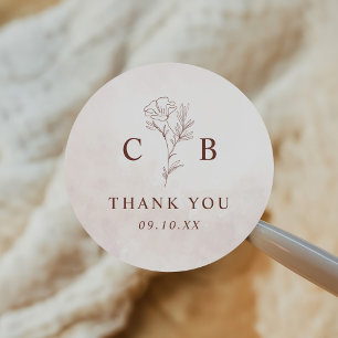 Minimalist Modern Floral Sketch Elegant Wedding Classic Round Sticker