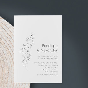Minimalist Modern Floral Sketch Elegant Wedding Invitation