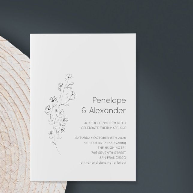 Minimalist Modern Floral Sketch Elegant Wedding Invitation (Creator Uploaded)