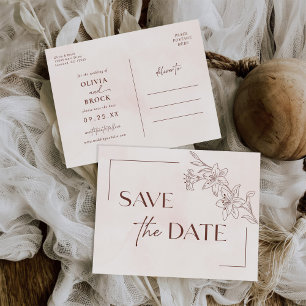 Minimalist Modern Floral Sketch Elegant Wedding Invitation Postcard