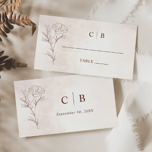 Minimalist Modern Floral Sketch Elegant Wedding Place Card
