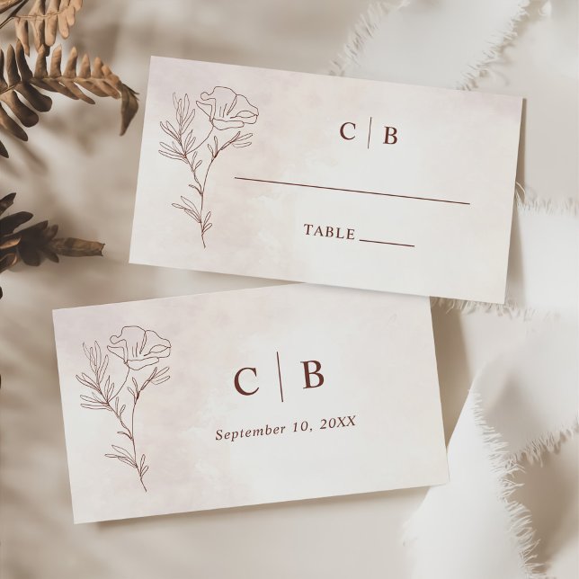 Minimalist Modern Floral Sketch Elegant Wedding Place Card (Creator Uploaded)