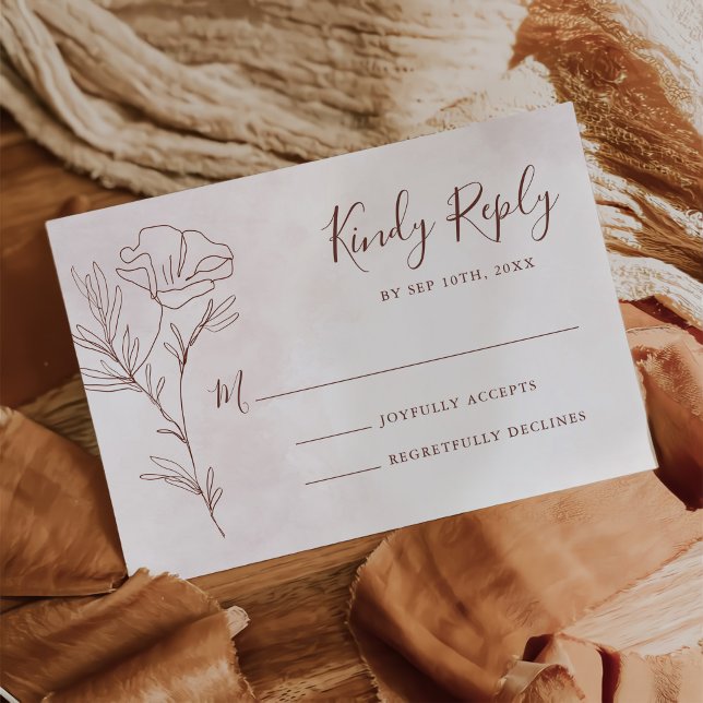 Minimalist Modern Floral Sketch Elegant Wedding RSVP Card (Creator Uploaded)