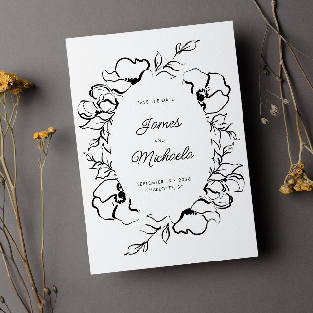 Minimalist Modern Floral Sketch Elegant Wedding  Save The Date (Creator Uploaded)