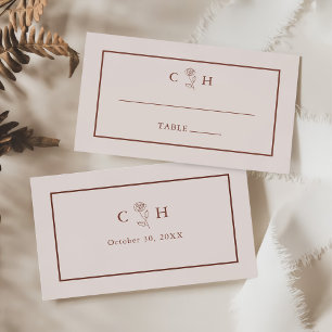 Minimalist Modern Floral Sketch Wedding Place Card