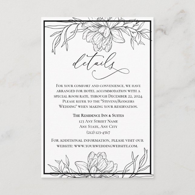 Minimalist Modern Floral Wedding Enclosure Card (Front)