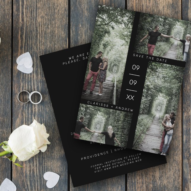 Minimalist Modern Four Photos Collage Wedding Save The Date (Creator Uploaded)