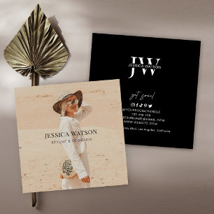Minimalist Modern Full Photo Photographer Black Square Business Card