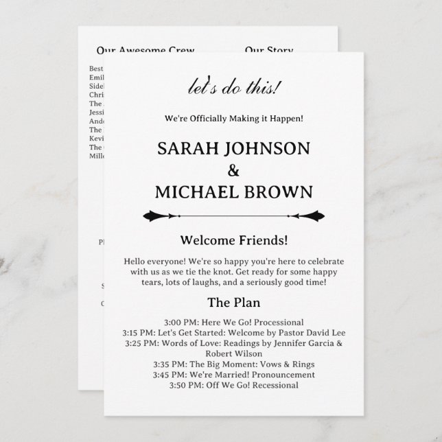 Minimalist Modern Fun Wedding Program Programme (Front/Back)