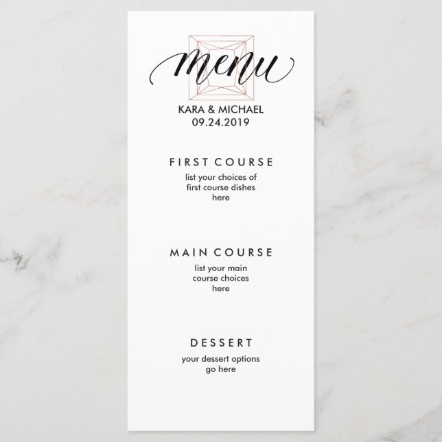 Minimalist Modern Geometric Diamond Wedding Menu (Front)