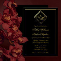 Minimalist Modern Geometric Monogram Wedding Black