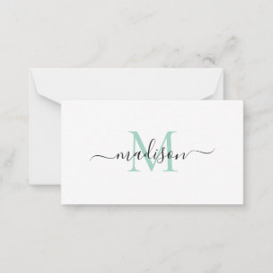 Minimalist Modern Girly Monogram Script Mint Green Card
