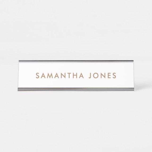 Minimalist Modern Gold and White Nameplate (Front)
