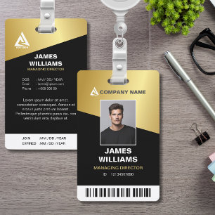 Minimalist Modern Gold & Black   Barcode ID ID Badge