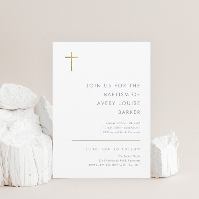  Minimalist Modern Gold Cross Baptism Invitation (Creator Uploaded)