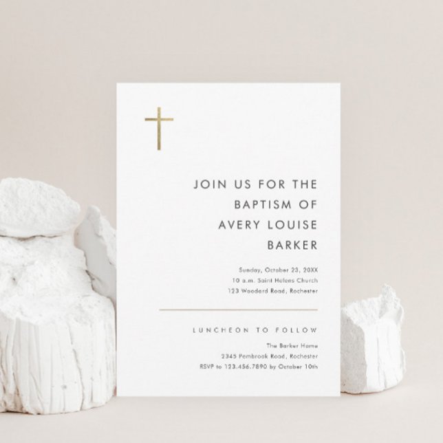  Minimalist Modern Gold Cross Baptism Invitation (Creator Uploaded)